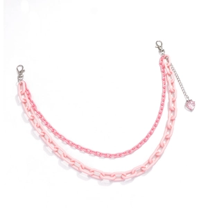 Pink double-layer acrylic chain with lobster clasp and cute strawberry charm detail