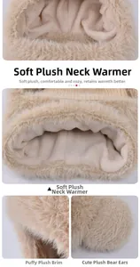 Close-up of soft plush teddy ears and thick fleece lining of the thermal winter hat