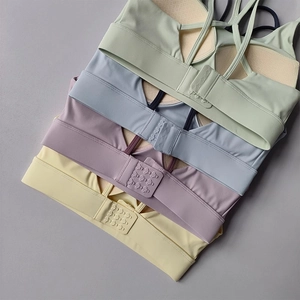 High-impact cross back sports bras in four colors with adjustable triple hook closures