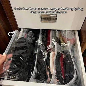 Transparent frosted storage bag with ring slider for organizing socks and small garments