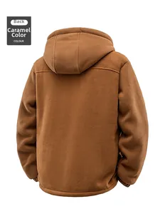 Rückansicht des caramel Fleecestoff Kapuzenpullovers mit elastischen Bündchen