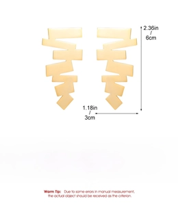 Detailed view of titanium steel geometric jagged earrings with precise 6cm x 3cm dimensions