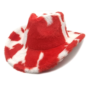 Dettaglio della trama a macchie rosse e bianche sul cappello da cowboy in morbido peluche
