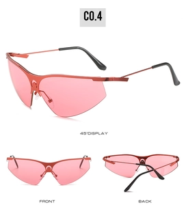 Pink lens sports cycling sunglasses in red frame shown from multiple angles