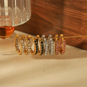 Geometric Hoop Earrings 18K Gold Plated Stainless Steel Cubic Zirconia Sparkling Round Huggie Fashion Jewelry For Women