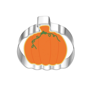 Detail of stainless steel pumpkin cookie cutter for Thanksgiving DIY baking tools