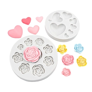 DIY flower and heart silicone mold set for cake decorating and chocolate crafts
