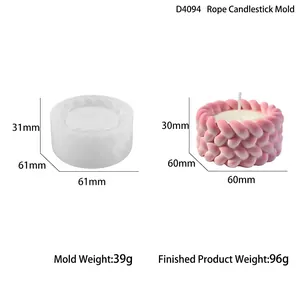 Silicone mold for hemp rope texture candle holder with 61x61x31mm dimensions