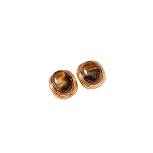 18k gold plated tiger eye square stud earrings for women in retro minimalist style