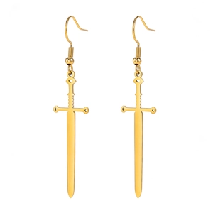Elegant 18k gold plated stainless steel long sword dangle earrings for women