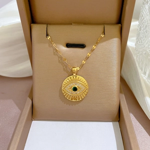 Evil Eye Pendant Necklace Gold Plated Stainless Steel Chain Zircon Inlaid Delicate Trendy Clavicle Chain Jewelry For Women