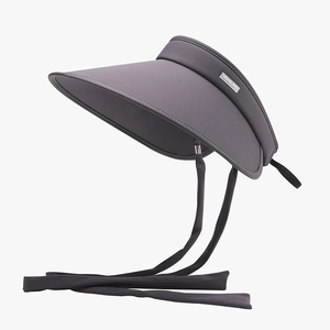 Deep grey wide brim sun hat with double-layer ice silk and chin strap protection