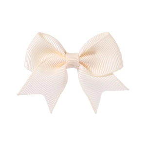 Close-up of cream grosgrain ribbon bow with elegant symmetrical texture for hair clips