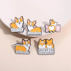 Vijfdelige emaille speldjes set met creatieve corgi honden ontwerpen en grappige tekst