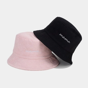 Mama Letter Embroidery Terry Cloth Bucket Hat Women Summer Sun Protection Soft Cotton Minimalist Fisherman Hat