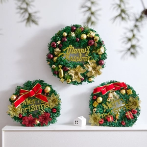 Christmas Wreath Artificial Pine Needle Garland With LED Lights Ornaments For Front Door Wall Window Festive Decor