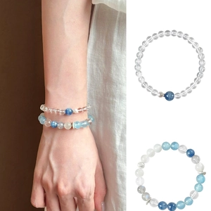Elegante weiße Quarz- und blau gemischte Steinperlenarmbänder Set für Damen Schmuckkollektion