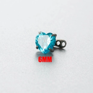 6mm heart-shaped blue zircon dermal anchor with dark stainless steel screw base