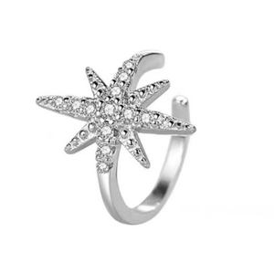 Elegant silver star ear cuff with sparkling pavé zircons for non-pierced ears