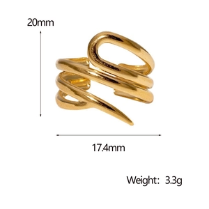 Detail view of gold spiral ring dimensions 20mm height and 17.4mm width parameters