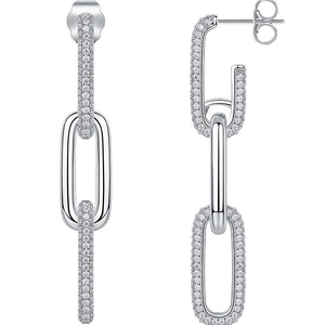 Elegant S925 sterling silver moissanite chain earrings with luxury geometric drop design