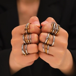 Interlocking Rolling Rings Stainless Steel Polished Multi Circle Layered Minimalist Stackable Finger Jewelry For Women