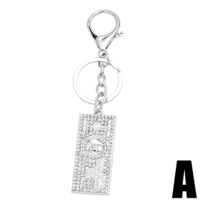 Glittering crystal studded 100 dollar bill keychain with silver lobster clasp for handbags