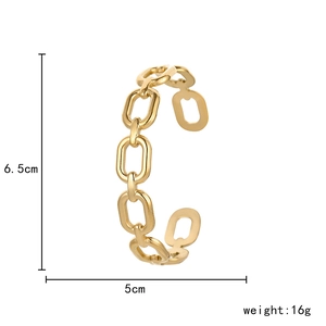 Minimalist gold stainless steel C-shape cuff bracelet with square interlocking link design