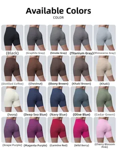 Grille montrant 20 shorts de yoga taille haute dans diverses couleurs vives et neutres
