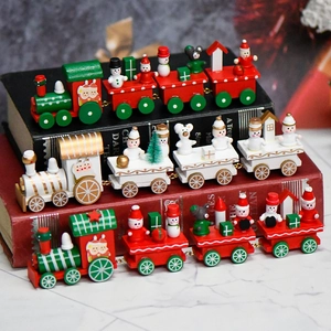 Christmas Wooden Train Ornament Painted Wood Santa Snowman Figures Holiday Desktop Decor For Home Office Xmas Party Gift
