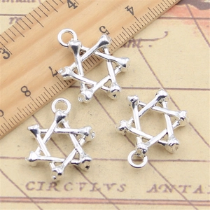 Silver hexagram bone star pendant charm for DIY jewelry making on vintage map