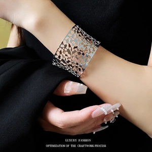 Hollow Out Irregular Copper Cuff Bracelet Wide Band Open Bangle For Women Minimalist Design Chic Fashion Jewelry