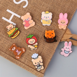 Cute Korean style cartoon animal acrylic brooch set with bear and rabbit designs for bags