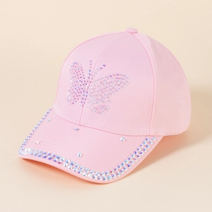 Fashion Women Cotton Baseball Cap With Butterfly Rhinestone Inlay Sunshade Adjustable Summer Casual Sporty Duck Tongue Hat