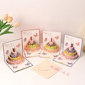 3D colorful butterfly birthday cake pop-up cards set with envelopes and pens