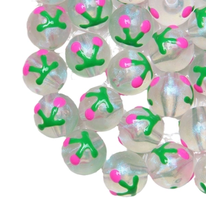 Perles lumineuses 16mm ciel étoilé avec motifs floraux roses pour création de bijoux DIY
