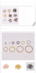 Detailed size chart for multi-size iron open jump rings in various finishes for DIY jewelry