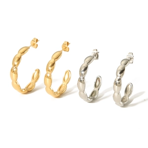 Textured 18K gold and silver stainless steel C-shaped hoop earrings for women