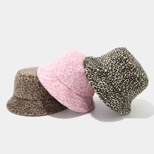 Trendy leopard print plush bucket hats for women in various colors for autumn and winter