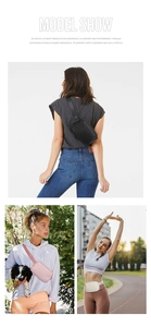 Outdoor sports waist bags in black, pink and beige displayed in real-life lifestyle scenes