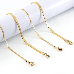 Minimalist 18K Gold Plated 304 Stainless Steel Herringbone Snake Chain Necklace For Women Flat Tarnish Resistant