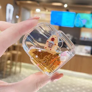 Cute Capybara liquid sand keychain pendant in milk tea cup shape with floating glitter