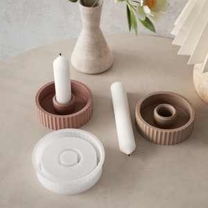 Striped round resin silicone mold for DIY candle holders with a modern minimalist design