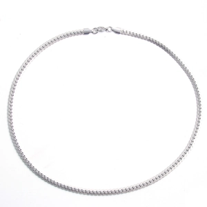 Flat silver stainless steel 18k plated chain necklace with secure lobster clasp closure