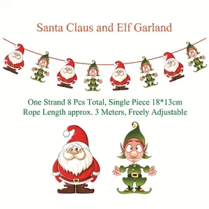Detail of Santa and elf paper banners with 3m red string for Christmas decoration