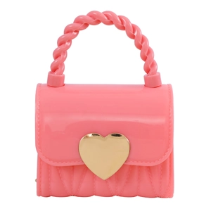 Pink mini silicone jelly handbag with heart buckle and wave texture for women