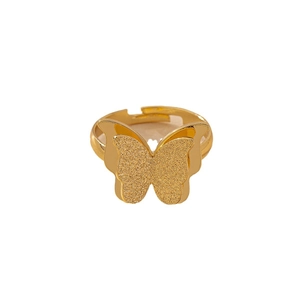 Polished and frosted double-layered butterfly ring with an adjustable golden open band