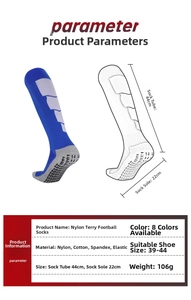 Größentabelle mit 44cm Schafthöhe und rutschfesten Noppensohlen für Fußballsocken