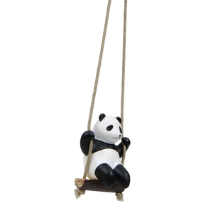 Detailed view of creative panda swing ornament with woven rope and matte resin texture