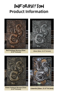 Detailed comparison of four antique finish 3D dragon embossed notebooks in 21.5x14.5cm
